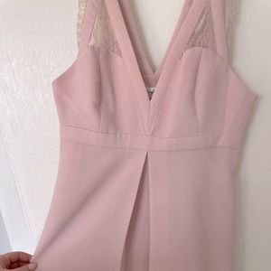 V neck, lace strap detailing & pink dress.